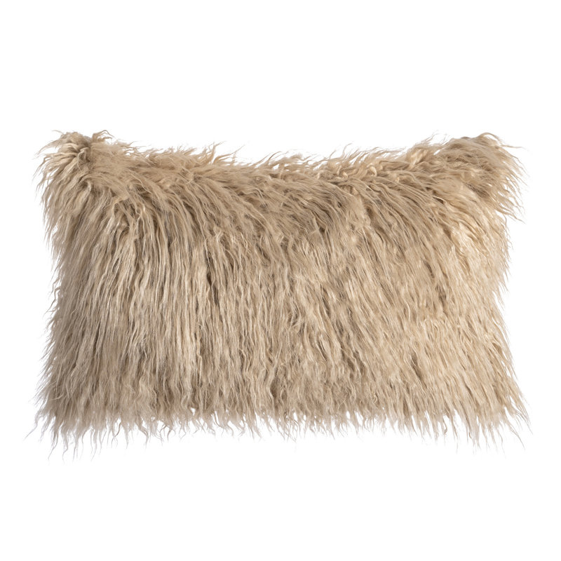 Housse de coussin rectangulaire en fausse fourrure avec insert, Beige