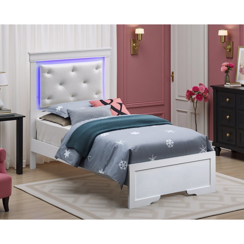 Lit simple en cuir nacré Wars Wars, Perle blanche, Lit simple
