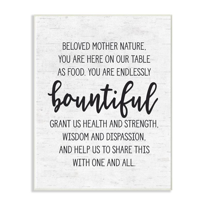 « mère nature bountiful nourriture subtil typographie », impression, H 15 po x l 10 po x P 0,5 po, Plaque murale
