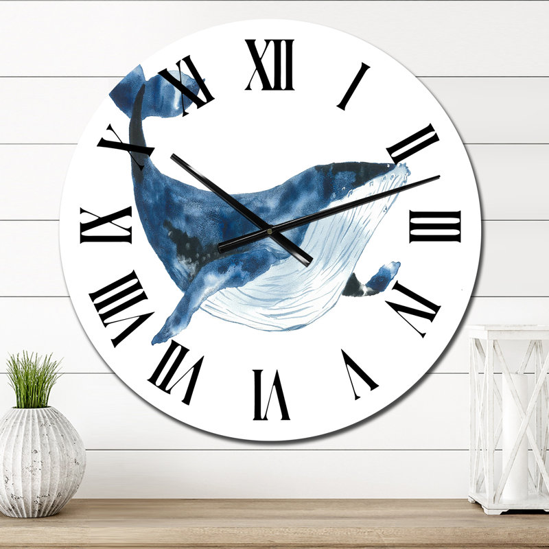Cachalot bleu sur fond blanc VI - Horloge murale nautique et côtière, Surdimensionné