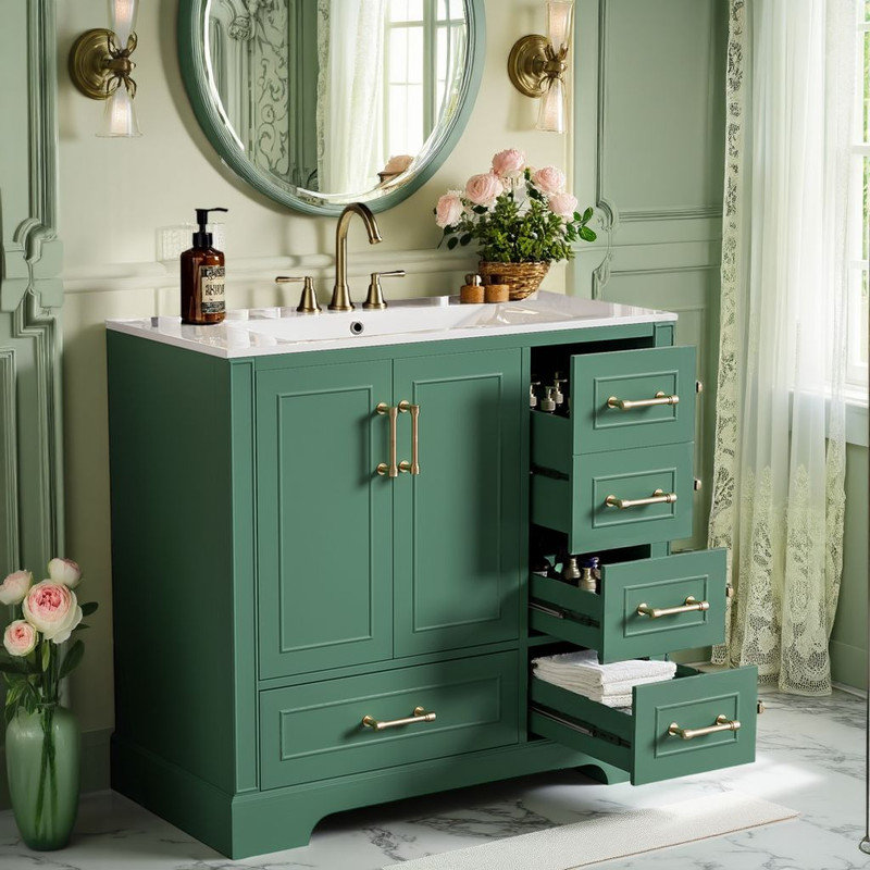 Meuble-lavabo 36 po avec lavabo en céramique, Vert