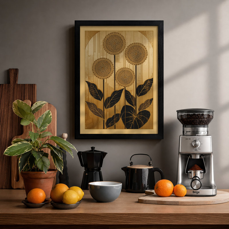 Dotted Flower Stems Botanical - Print, A2 - 59.4 x 42.0 cm, Black