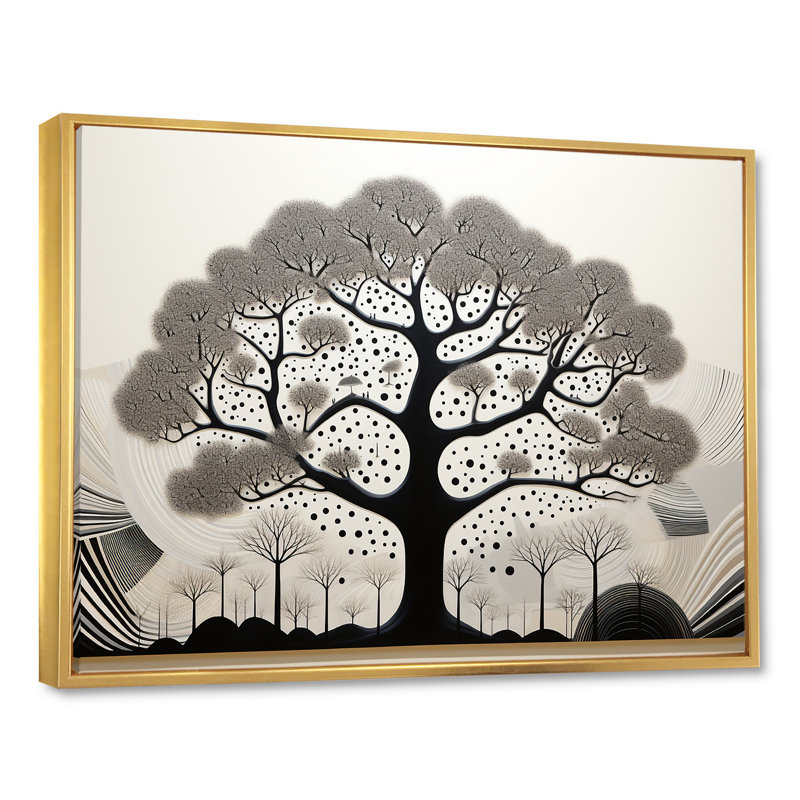 Arbre africain, minimalisme IV, sur toile, H 30 po x l 40 po x P 1,5 po, Cadre flottant doré