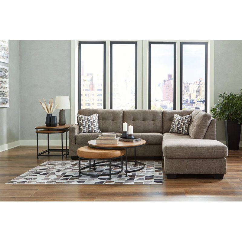 Canapé modulaire 2 pièces avec méridienne Armira, Orienté à droite, Polyester brun