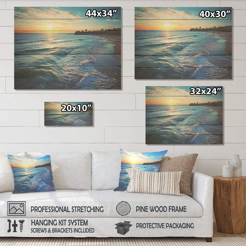 «Tranquil Shores Sunset Beach Horizon V» - Impression sur plage, H 10 po x l 20 po