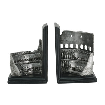 Serre-livres Colosseum - ensemble de 2 - 4,5 po x 3,5 po x 6,5 po - noir, argent