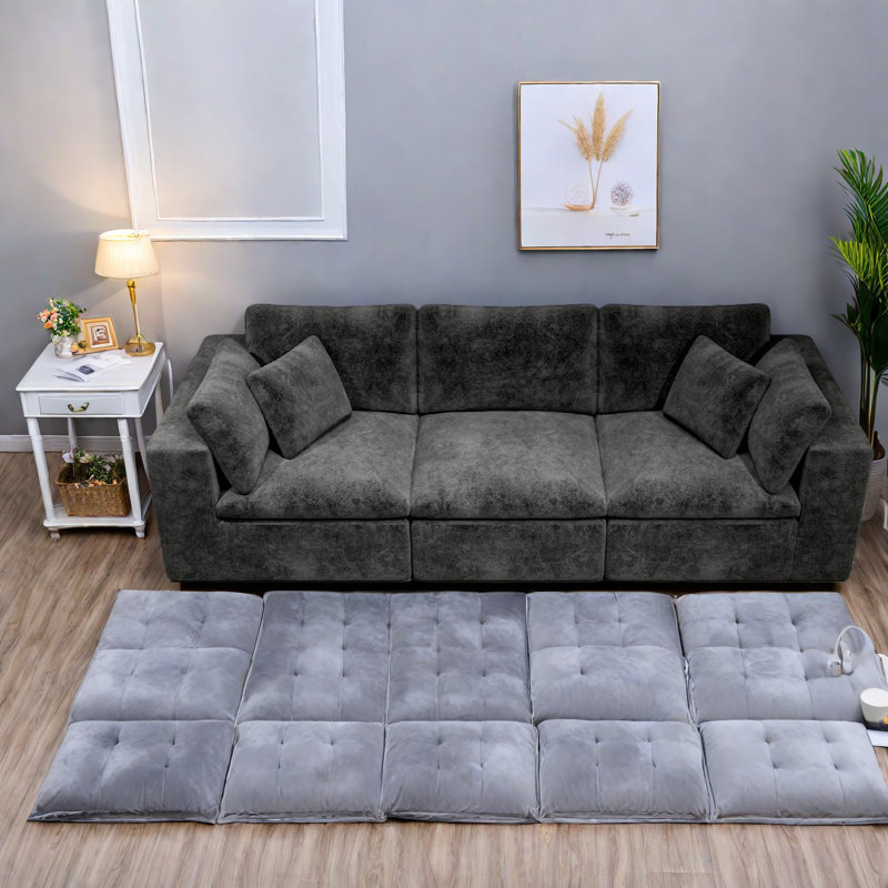 Canapé modulaire moderne gris, velours côtelé moelleux, confort de salon
