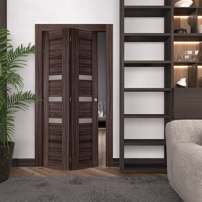 Porte pliante en bois manufacturé et en verre Rita, 48 po x 79,38 po, Brun