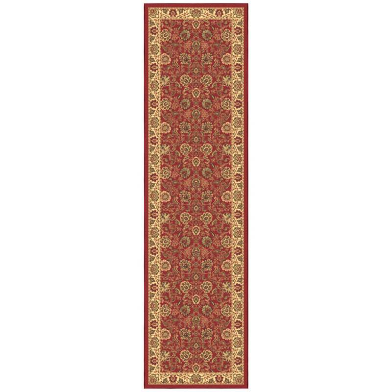 Ottohome Non-Slip Traditional Area Rug For Living Room, Hallway, Entryway Rug, Dark Red, Runner 2'7" x 9'6"