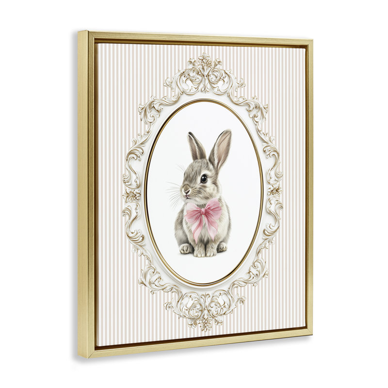 Cadre flottant orné de lapin, design par Christine Simpson Art, Cadre flottant métallique doré, H 31 po x l 25 po