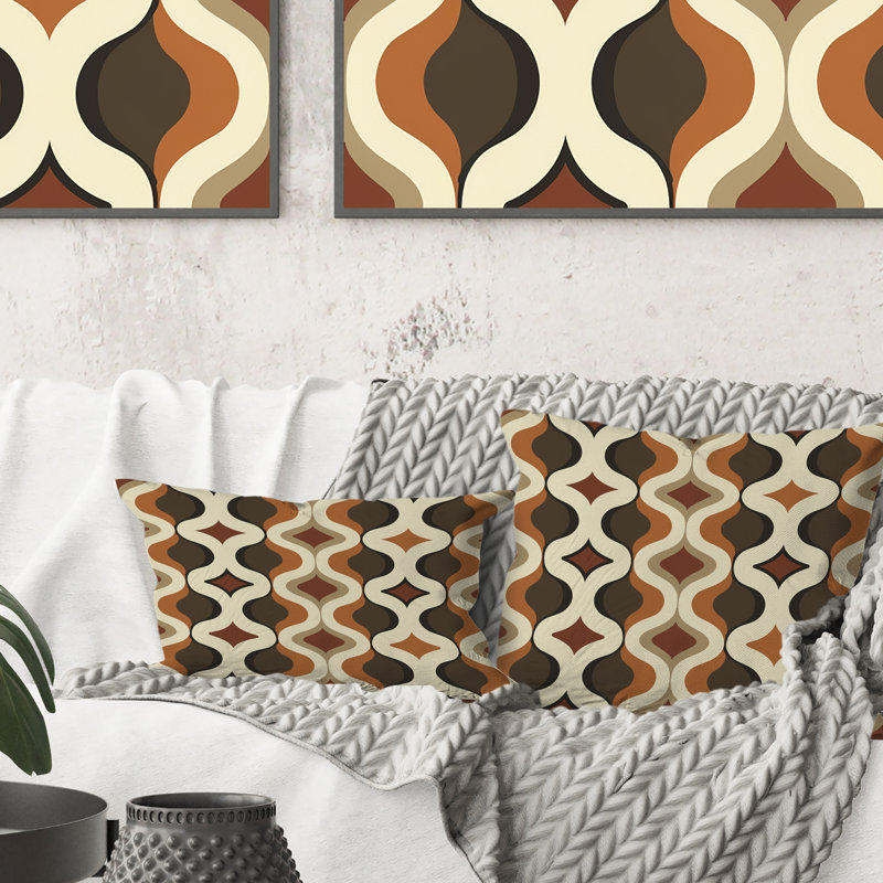 Coussin Brown Trellis Prints I - Mid-Century, H 16 po x l 16 po