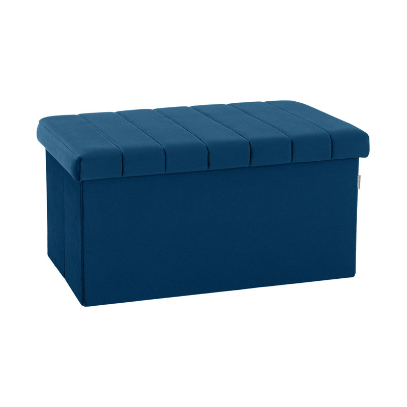 30" Upholstered Ottoman with Storage, Blue Velvet