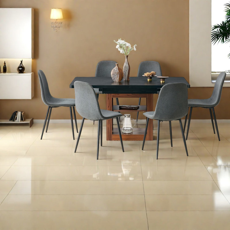 Ensembles de table de salle à manger extensible avec rangement, style moderne en métal et lin, idéal pour les repas à la maison
