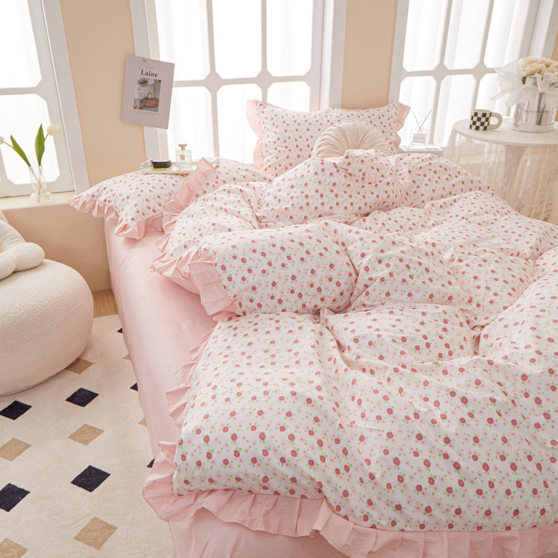 Microfiber Floral Print Comforter Set, Full Comforter + 2 Pillowcases