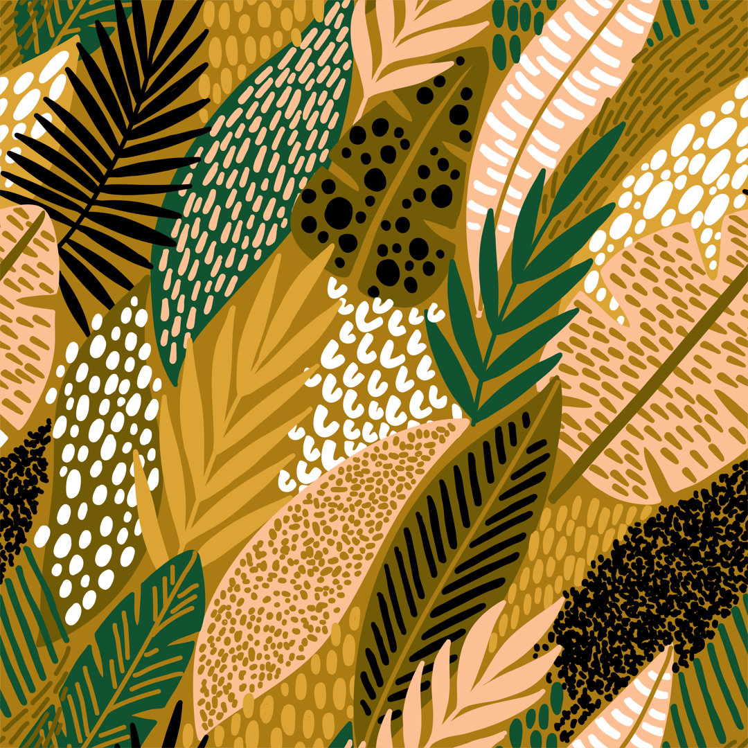 Aarno Bright Tropical Leaf Seamless. - Gewickelte Leinwand Grafik