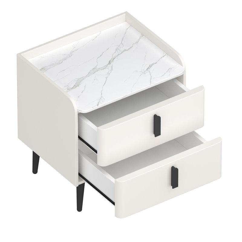 Tables de chevet blanches de 2, table de chevet avec 2 tiroirs et plateau de table en marbre, décor de chambre à coucher élégant, unité centrale, tables de chevet à pieds arrondis, grand choix, gaines à griffes