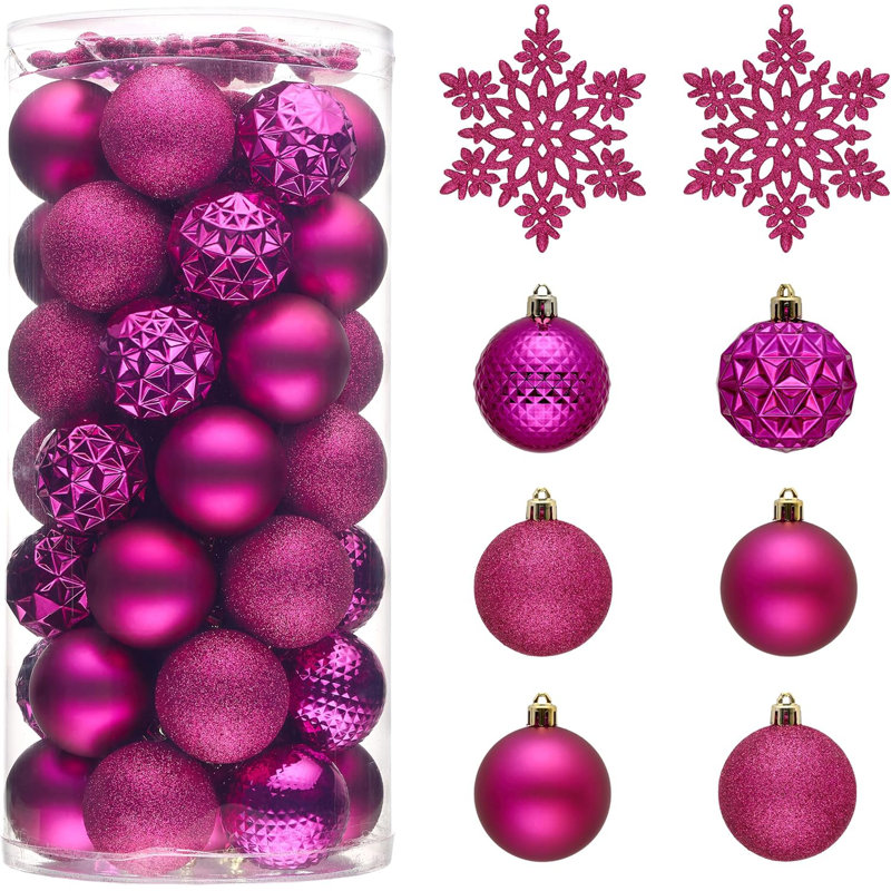 Ensemble d'ornement de décoration de sapin de Noël, 50 carats, 2,36 pouces, Rouge rose