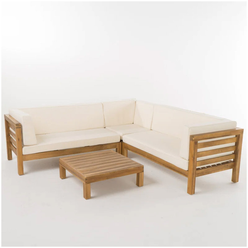 Ensemble de conversation d'extérieur en bois avec coussins Oana, beige