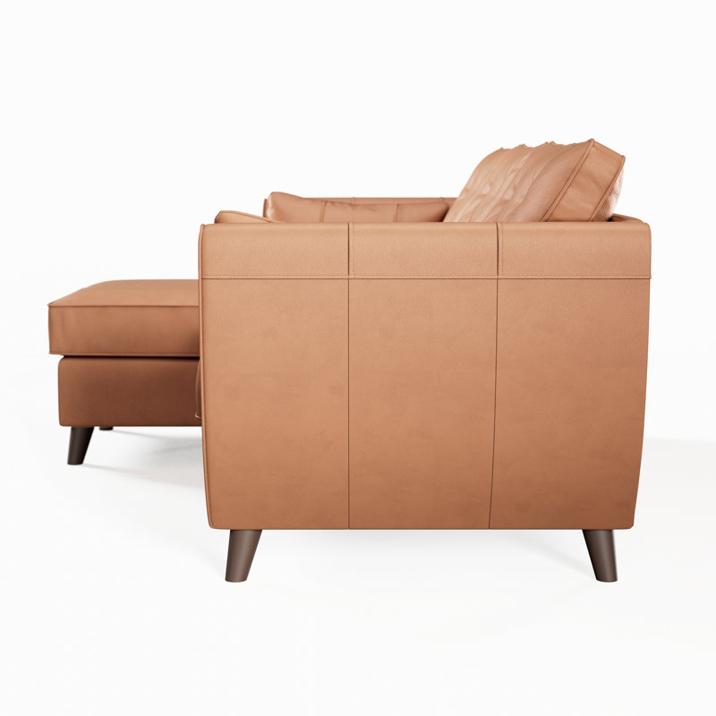 Hoxton 3 Seater Leather Maxi Sofa Chaise, Saddle, Left Hand Facing, Dark Wood