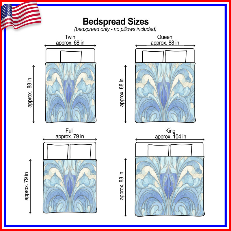 Blue Abstract Pattern Quilted Bedspread All Sizes, King
