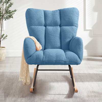 Glider Chair for Living Room Tufted Upholstered Teddy Fabric Rocking Chair with Metal Frame Accent Chair Ivory White