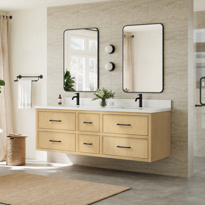Meuble-lavabo mural double en chêne scandinave de 72 po Isola