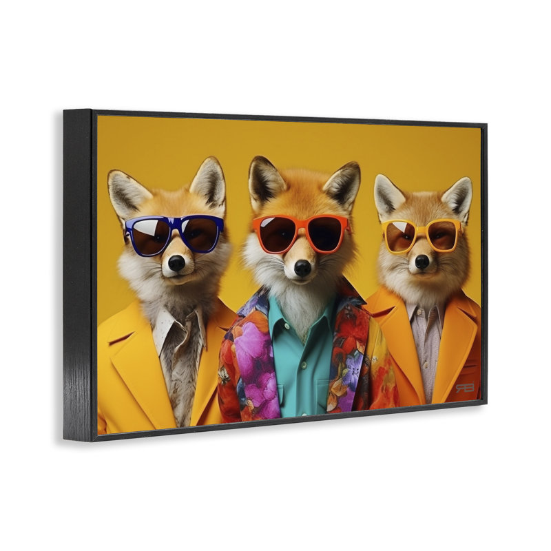 Renards élégants, estampe numérique par Roozbeh Bahramali, H 12 po x l 18 po, Giclée encadrée noir minuit