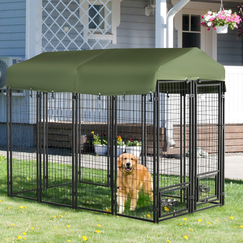 Grand chenil pour chiens recouvert pour l'extérieur, 72.05"H x 96.05"W x 48.05"D, Black/Green