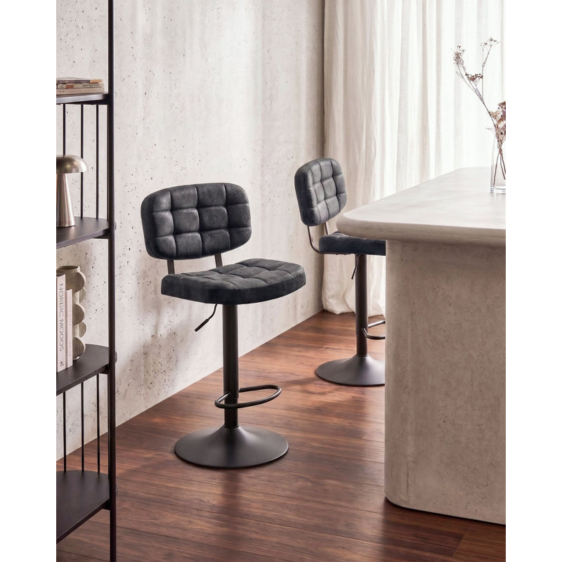 TILTON Swivel Upholstered Bar Stool with Iron Frame, Black / Black
