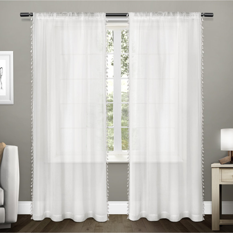Hucksley Sheer Curtain Pair, White, 54" W x 108" L