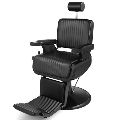 Fauteuil de coiffeur inclinable entièrement pivotant sur 360 ° noir avec repose-pieds réglable, fauteuil de salon à pompe hydraulique robuste