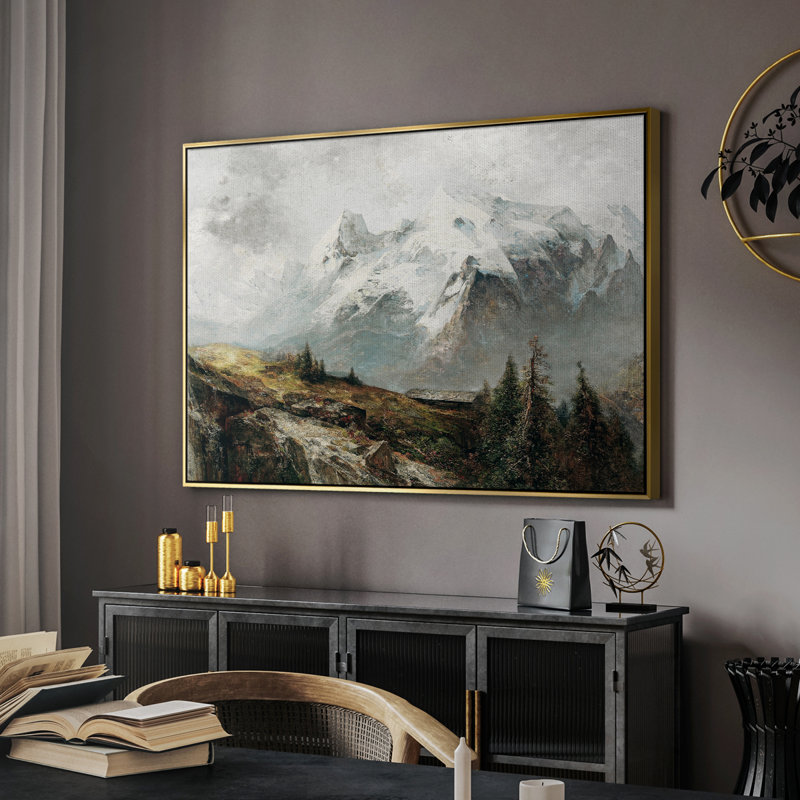 Paysage rétro - Toile tendue avec châssis, H 25 po x l 37 po x P 2 po, Toile avec cadre flottant or