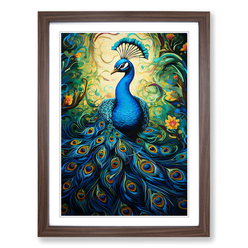 Peacock Action No.2 Framed Print, 46cm H x 34cm W x 2" D, Walnut Framed