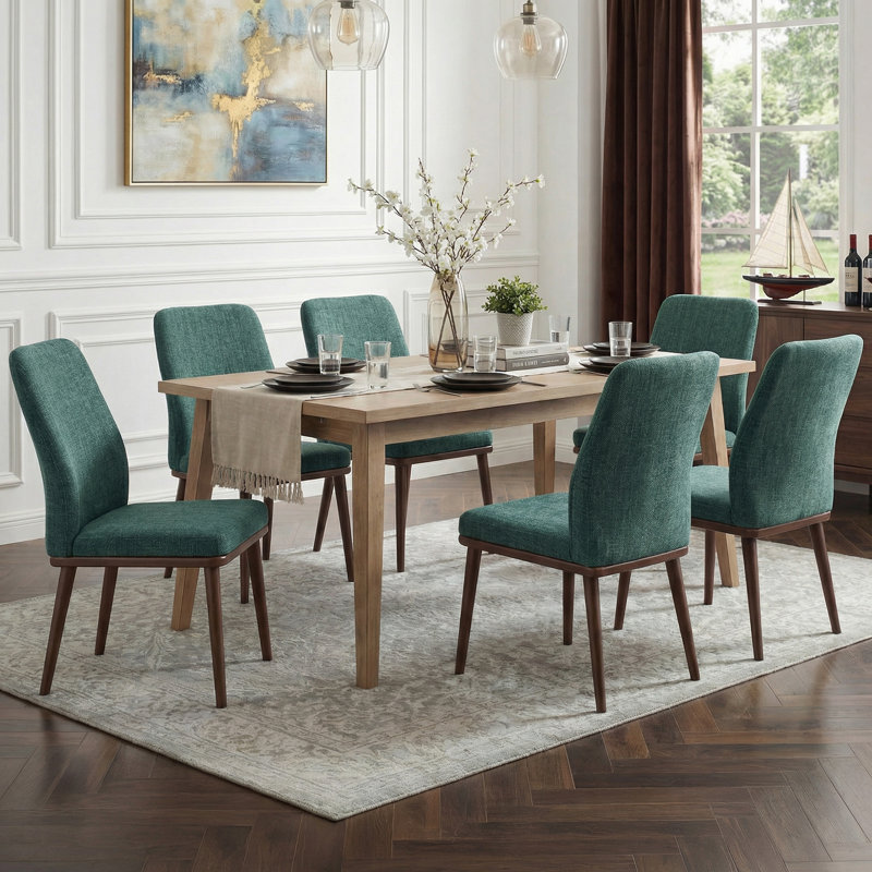 Modern Upholstered Dining Chairs, Fabric High Back Dining Room Chairs with Padded Seat & Solid Wood Legs, Armless Kitchen Side Chairs for Home Restaurant Cafe