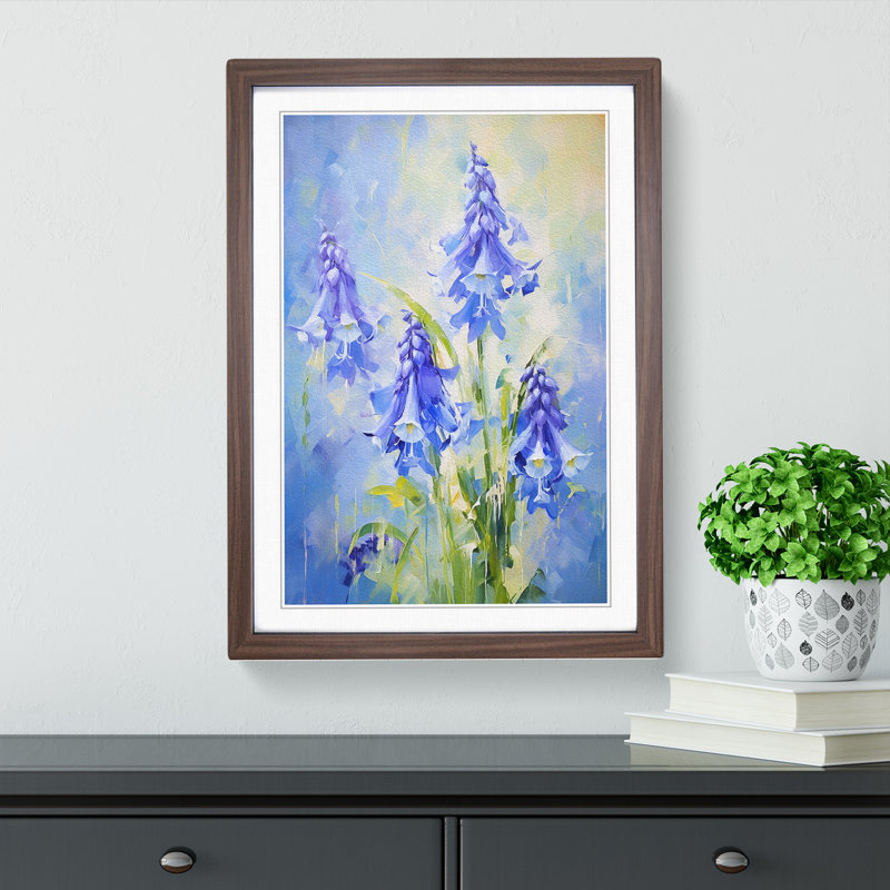 Bluebell Flower Impressionism - Framed Print, 34cm H x 25cm W x 2cm D, Walnut Framed