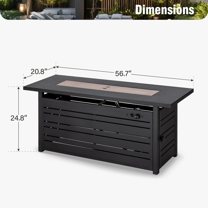 Niven Rectangle Propane Smokeless Fire Pit Table with Hidden Fuel Tank, Black