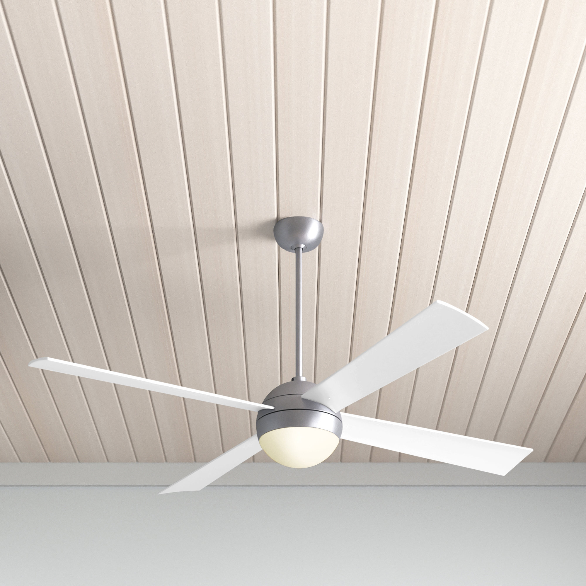 Ball 52'' 4 Blade Ceiling Fan with LED Light Kit, Brushed Aluminum, White, Wall Control with Remote Handset (2-wire)