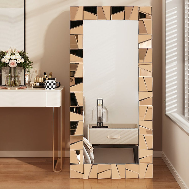Miroir de plancher rectangulaire surdimensionné 31,5 "x 63" sur toute la longueur avec cadre en verre ambré 3D