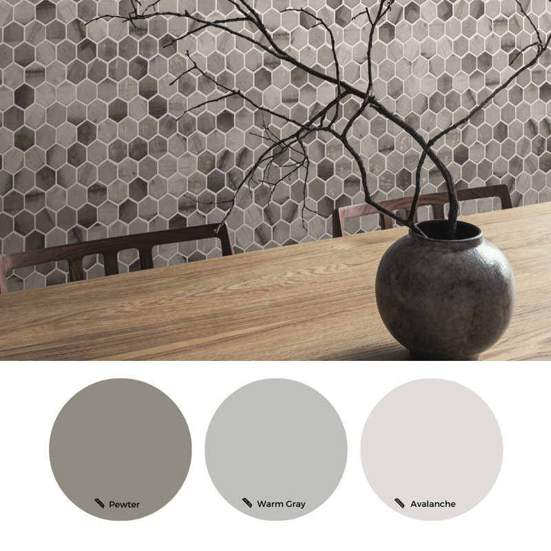 Eterna Hexx 12'' x 12'' Recycled Glass Mosaic, Gray