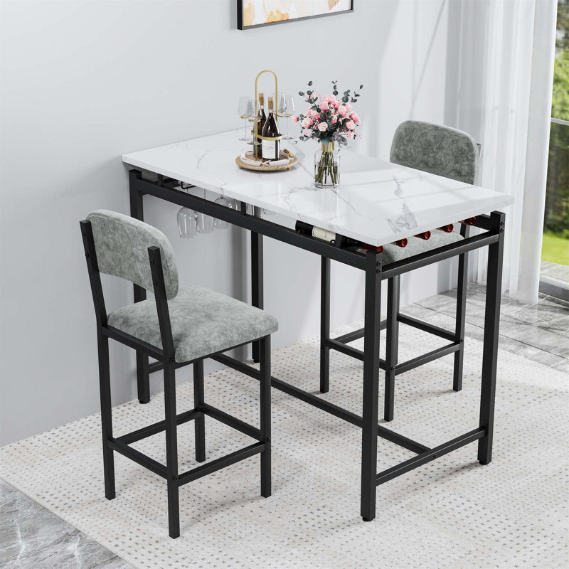 Ensemble de salle à manger compact 3 pièces avec 2 chaises rembourrées, parfait pour les petits espaces et les décors modernes, une table de bar durable et élégante