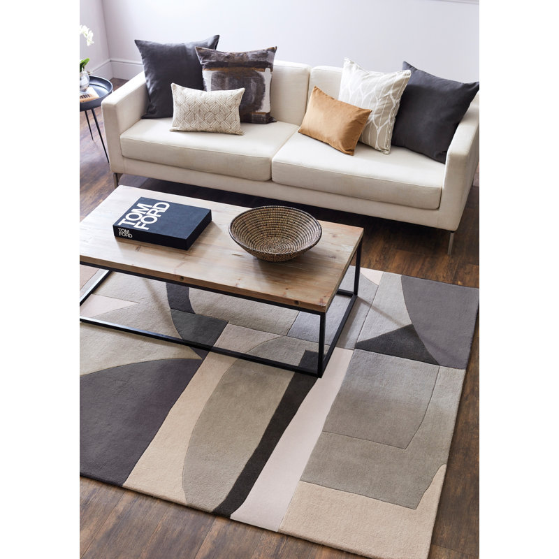 Bodega Wool Abstract Area Rug in Beige, Rectangle 4'7" x 6'7"