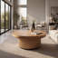 Bowe cannelé rond de 33,5 po avec plateau en bois véritable et base cylindrique, plateau de table épaissi, table basse Mid-Century moderne pour salon, petit espace-1673068347