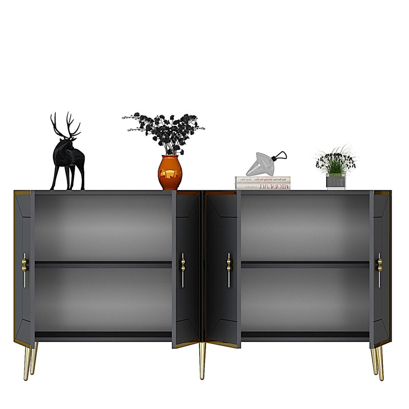Console Catena moderne avec tablettes, anthracite et or, panneau de particules enduit 100% mélamine, fixation murale | Conception élégante et fonctionnelle pour le rangement du salon et du couloir