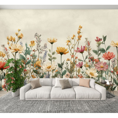 Papier peint pelez et collez, fleurs sauvages colorées, pré, diverses fleurs murales, H 100 po x l 144 po, papier peint amovible en PVC, autocollant, pour chambre à coucher, bureau à domicile