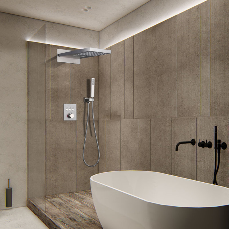 Système de douche thermostatique luxueux en laiton massif à 3 fonctions avec valve brute L 19,68 po x l 9,44 po