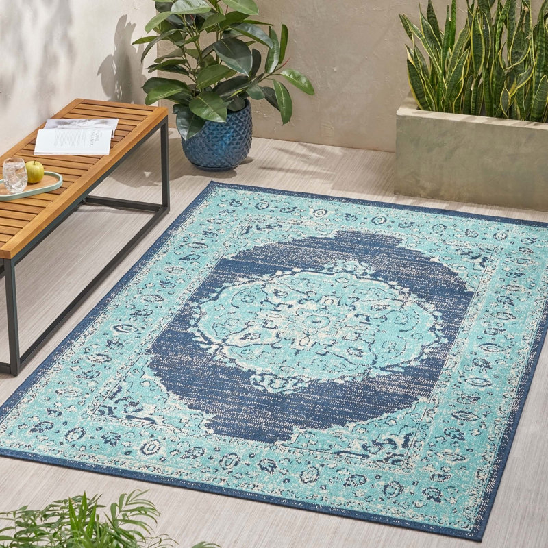 Blue Rectangle Polypropylene Rug