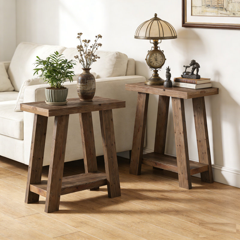 Table de bout en bois massif avec rangement, 2, Brown