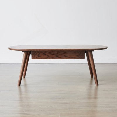 Rectangular Coffee Table With Solid Wood Table Top, Shelf And Drawer