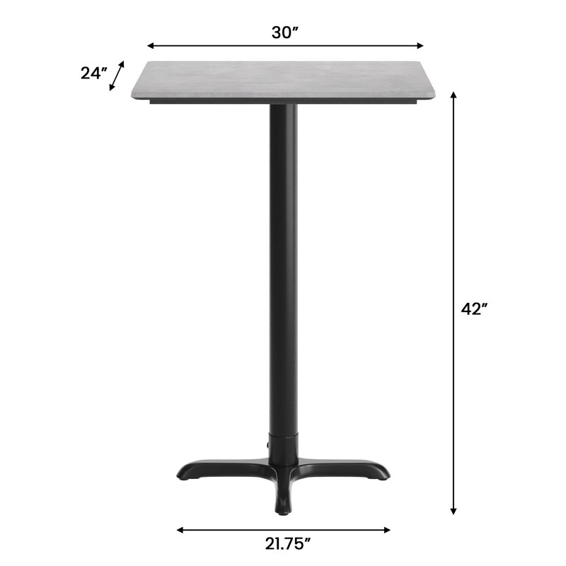 Plateau de table commercial à surface lisse avec base entrecroisée à hauteur de barre, H 42 po x L 29,75 po x l 23,75 po
