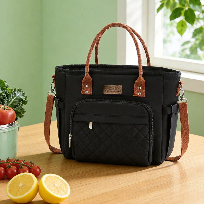 Portable Insulated Lunch Bag, Black